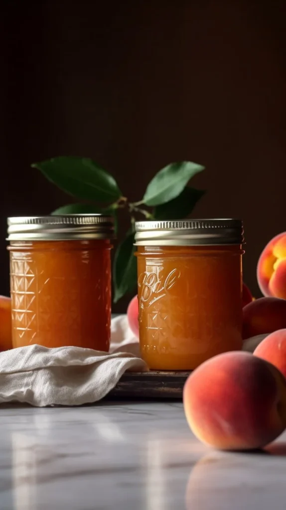 Homemade peach butter spread on toast with fresh peaches