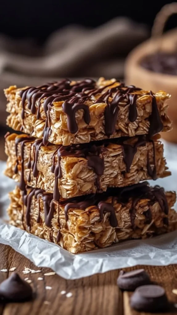 Homemade Peanut Butter Banana Oat Bars stacked on a plate