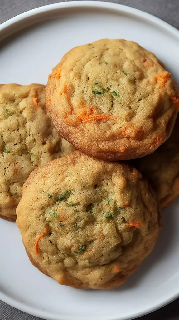 Freshly baked Pecan Zucchini Carrot Cookies stacked on a plate