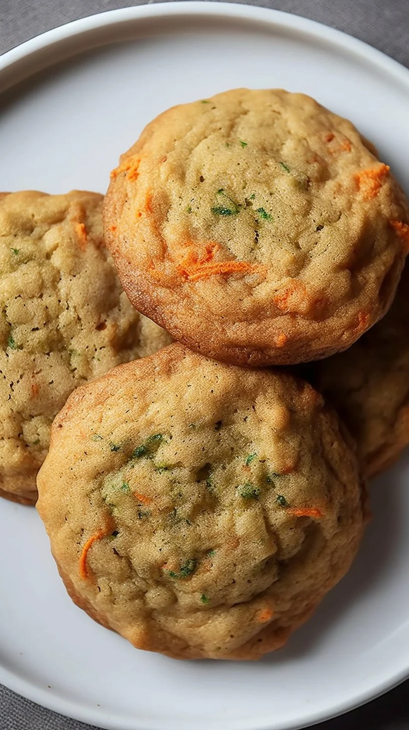 Freshly baked Pecan Zucchini Carrot Cookies stacked on a plate