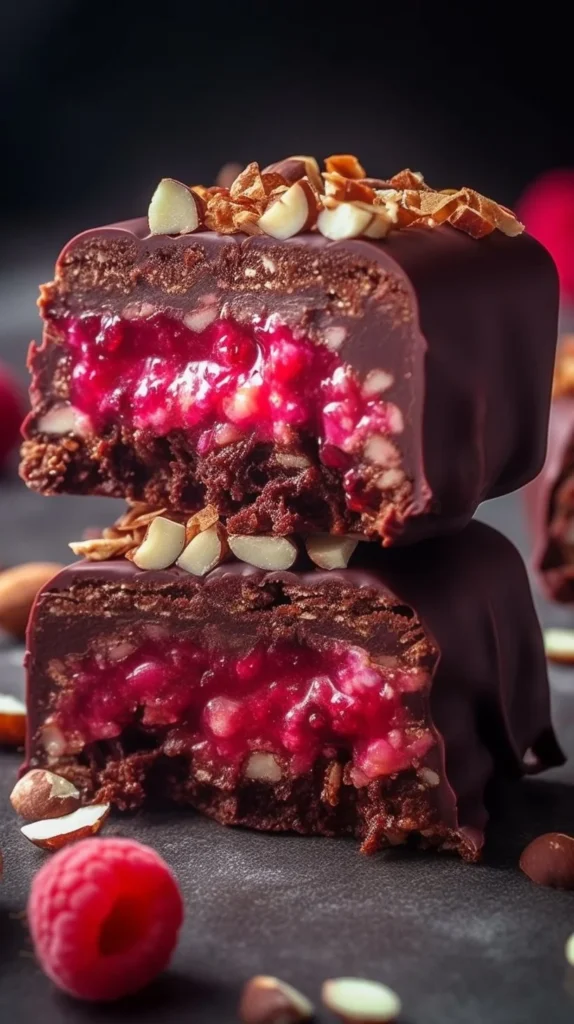 Delicious Raspberry Chocolate Coconut Bars with rich chocolate and coconut toppings