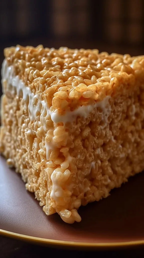 Rice Krispy Treat No Bake Cheesecake dessert topped with crispy treats