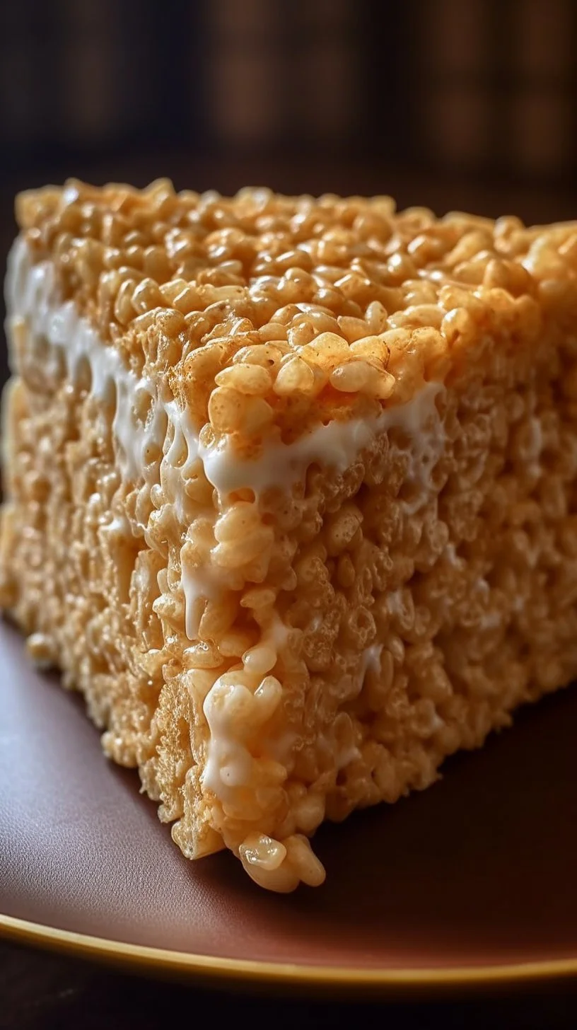 Rice Krispy Treat No Bake Cheesecake dessert topped with crispy treats