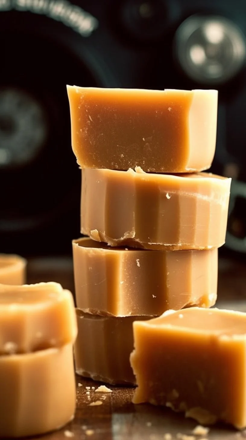 Delicious salted caramel fudge squares on a white plate