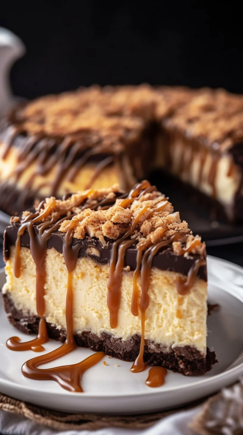 Delicious Samoa Cheesecake with chocolate and coconut toppings