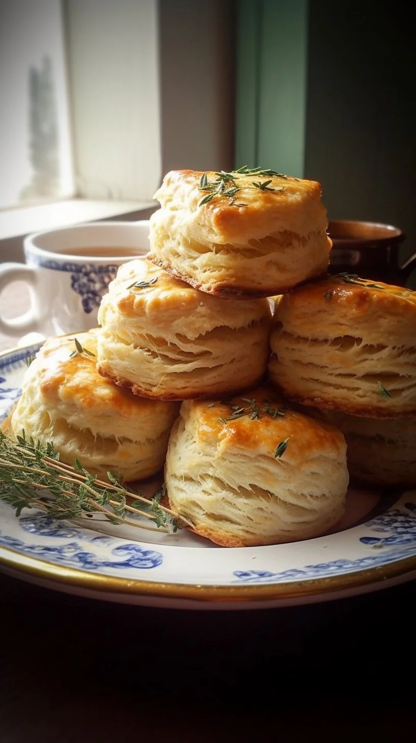 Savory lavender honey biscuits freshly baked and served on a plate.