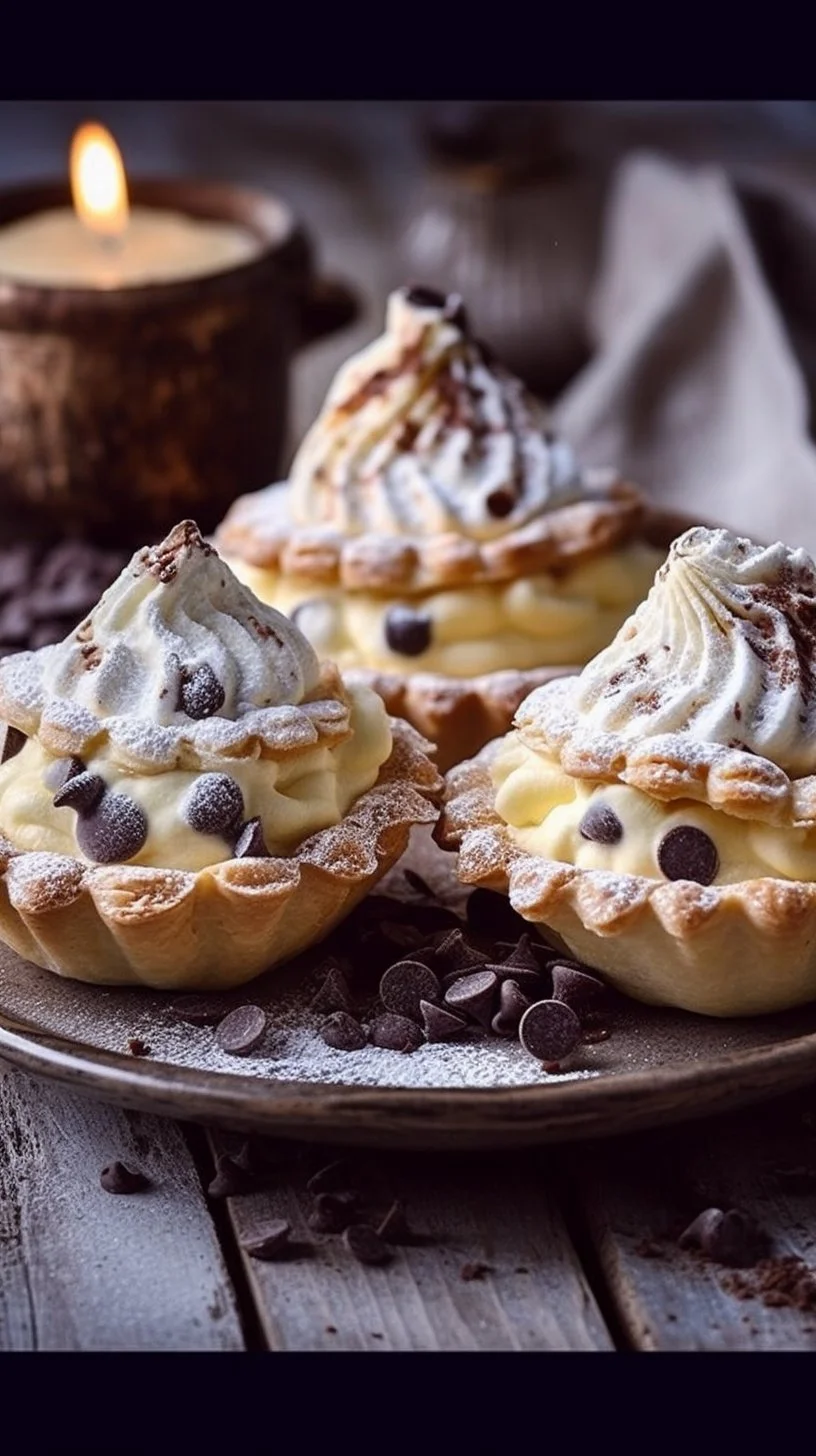 Shortcrust pastry shells filled with mascarpone cream and chocolate drops