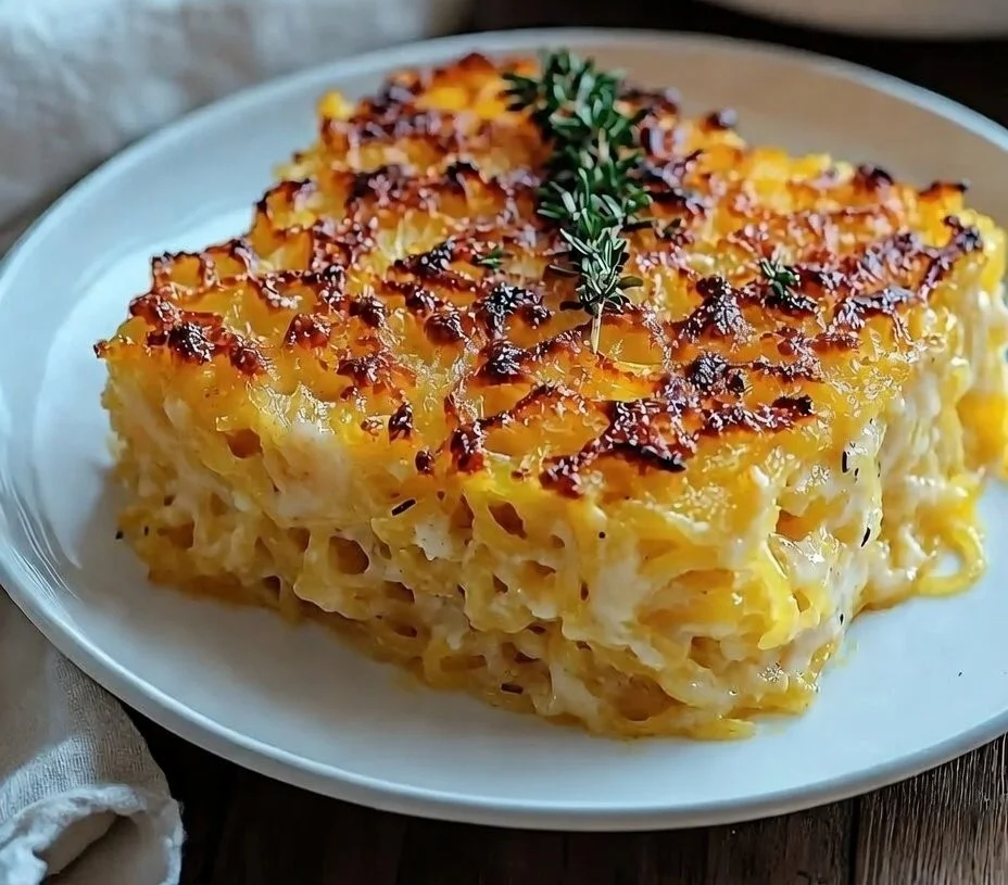 Delicious Spaghetti Squash Gratin baked with cheese and herbs