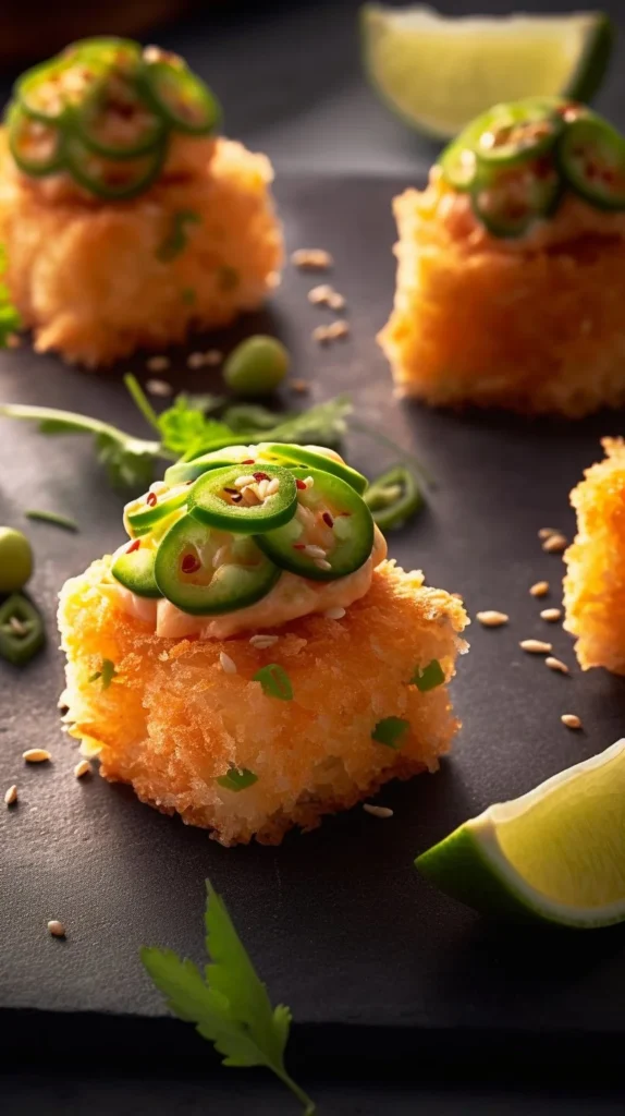 Spicy tuna served on crispy rice, garnished with avocado and spicy mayo.