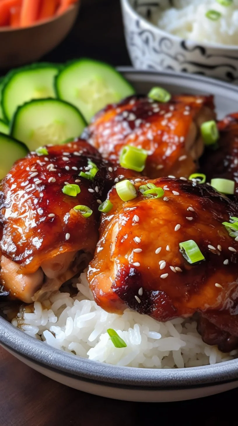 Delicious Sticky Sweet Chili Chicken garnished with fresh herbs