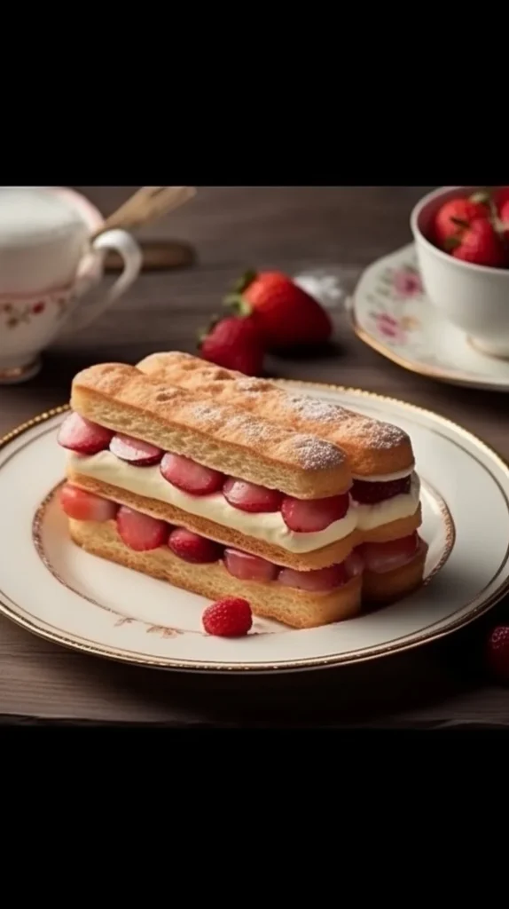 No bake strawberry boudoir cake dessert with fresh strawberries and creamy layers