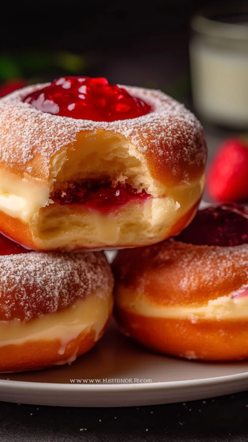 Delicious strawberry cheesecake donuts topped with fresh strawberries and cream cheese frosting.