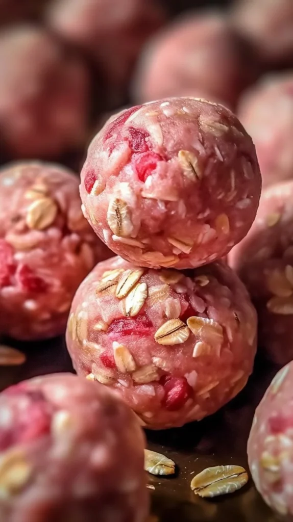 Homemade Strawberry Cheesecake Protein Balls on a plate
