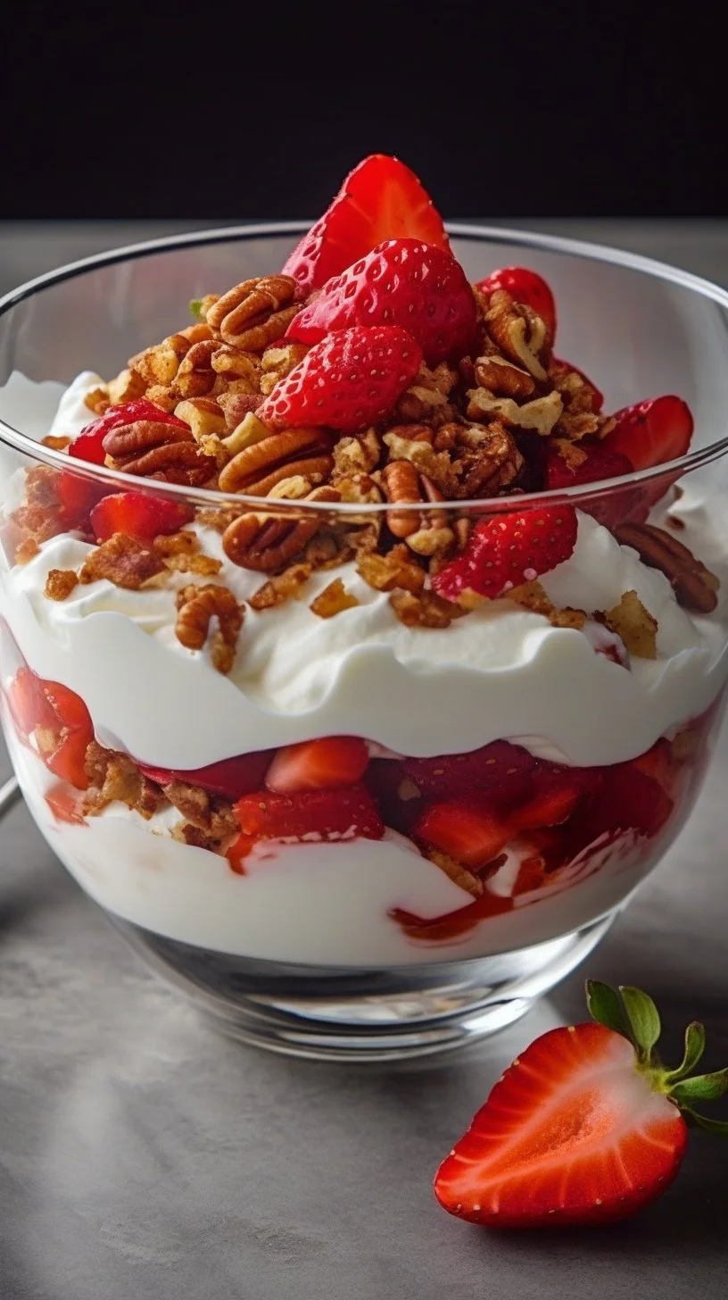 Bowl of vibrant Strawberry Crackle Salad with fresh strawberries and crunchy elements