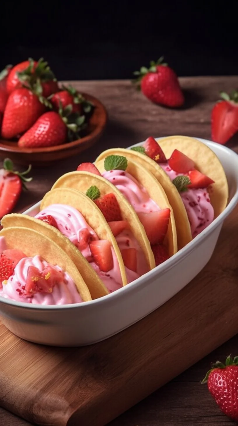 Fluffy strawberry cream pancakes topped with fresh strawberries and whipped cream