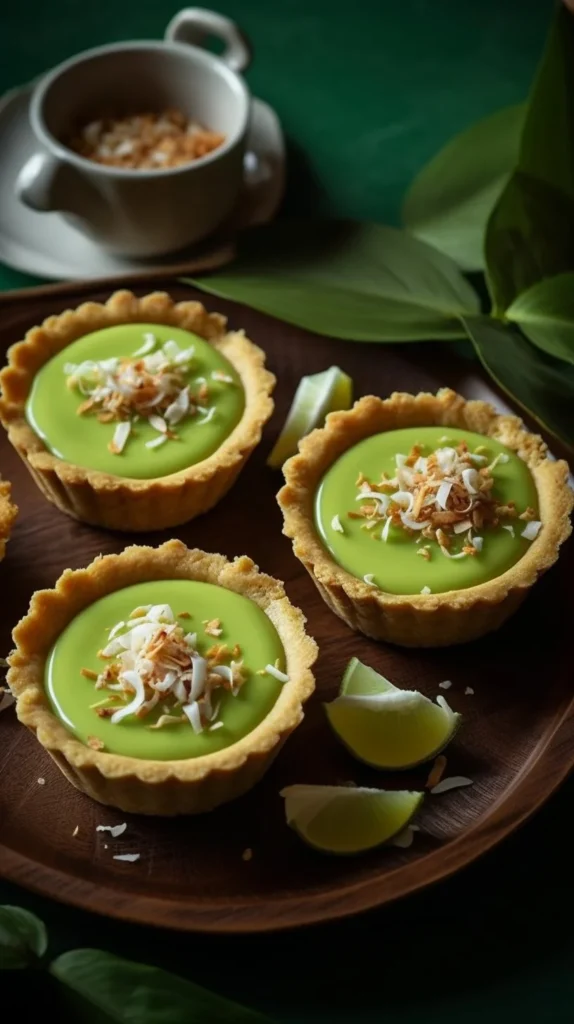 Delicious Thai Pandan Coconut Tarts on a plate, showcasing vibrant green color and creamy texture.