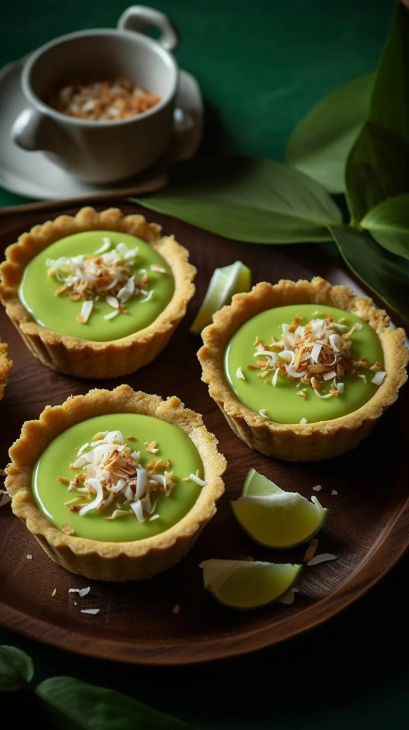 Delicious Thai Pandan Coconut Tarts on a plate, showcasing vibrant green color and creamy texture.