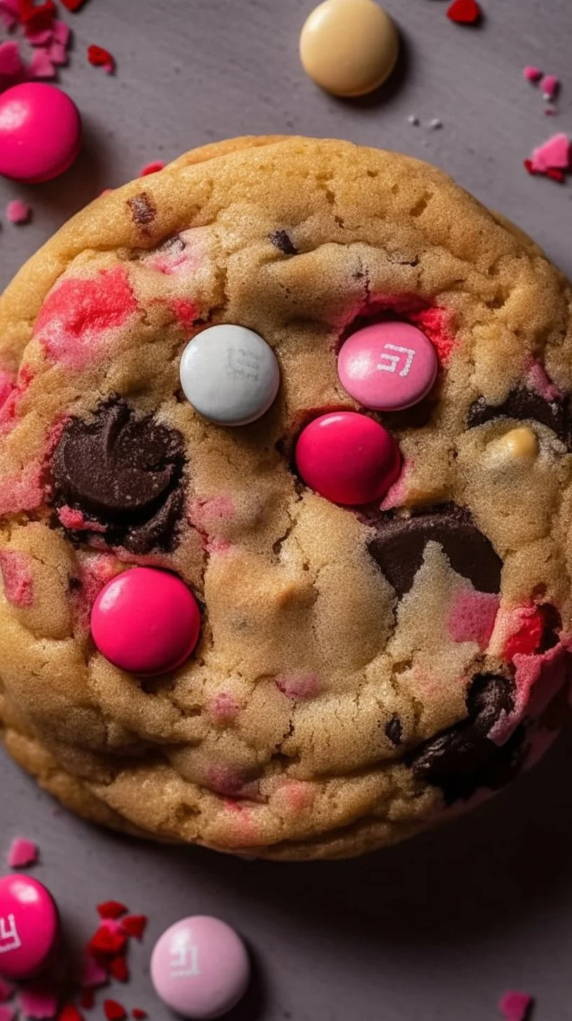Valentine's Day cookies featuring Oreo and M&M's in heart shapes