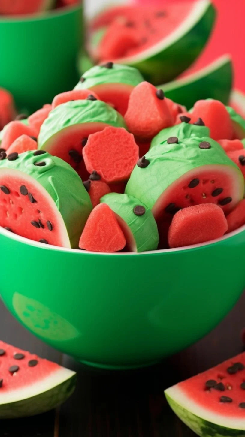 Delicious watermelon truffles with chocolate coating, perfect for summer desserts.