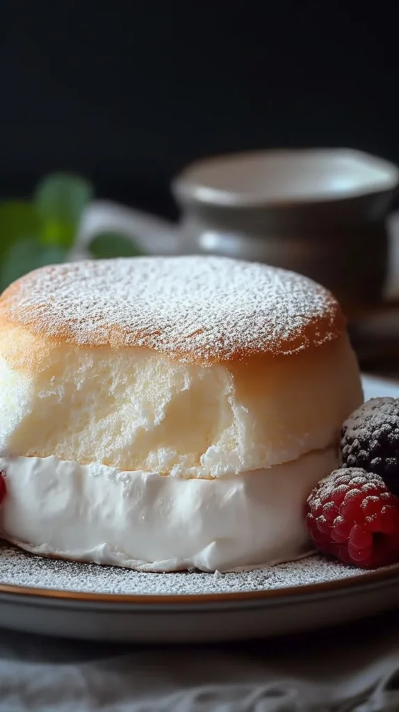 A beautifully sliced Yogurt Cloud Cake showcasing its light and fluffy texture