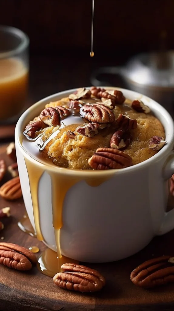 Delicious maple pecan mug cake cooked in a mug in 7 minutes