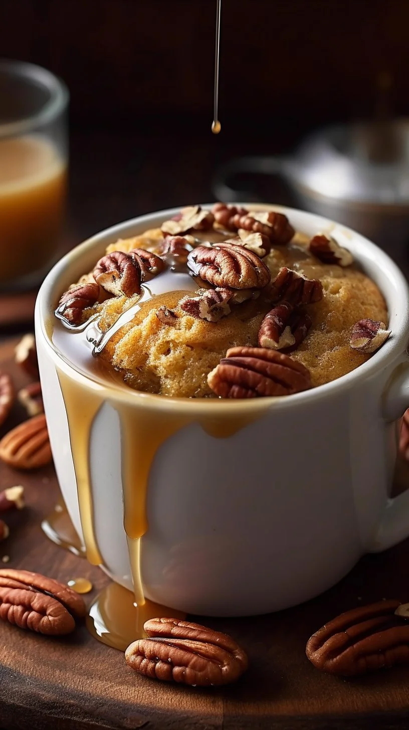 Delicious maple pecan mug cake cooked in a mug in 7 minutes