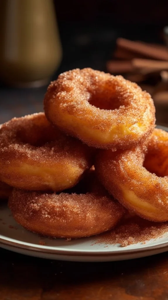 Air Fryer Cinnamon Apple Rings served on a plate with a sprinkle of cinnamon
