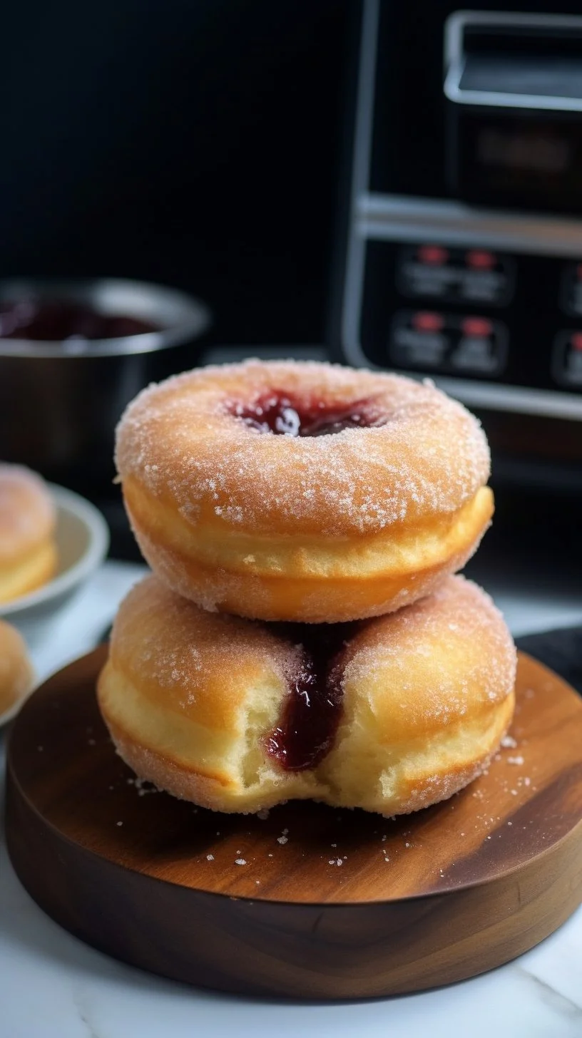 Homemade Air Fryer Jelly Donuts ready to eat