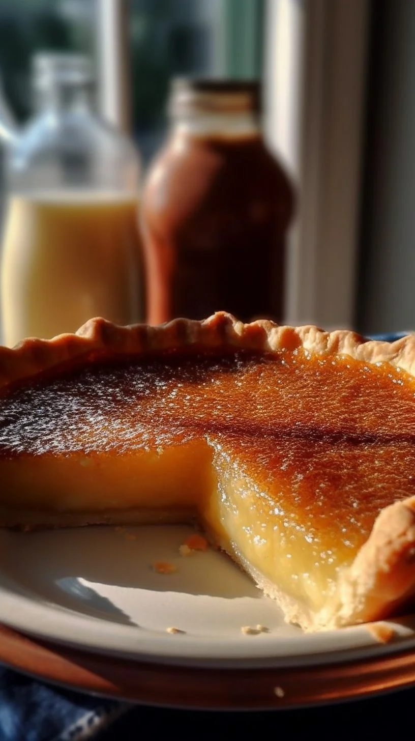 Delicious slice of best vinegar pie on a plate with a fork