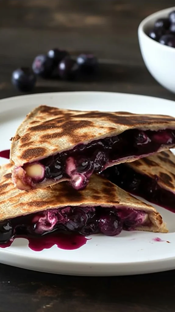 Blueberry Breakfast Quesadilla with fresh blueberries and melted cheese