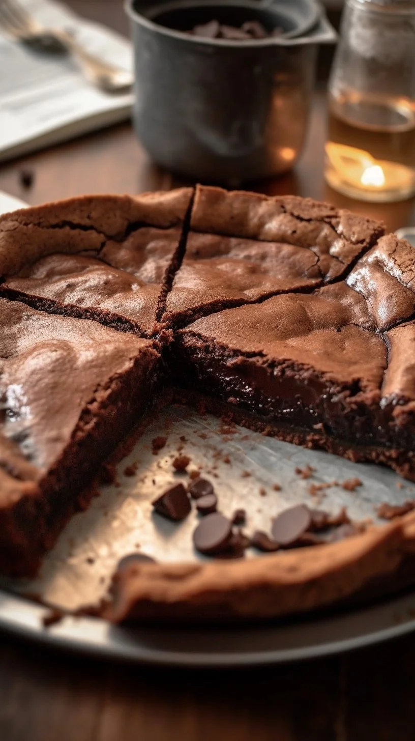 Delicious brownie pie served on a plate, topped with chocolate drizzle.