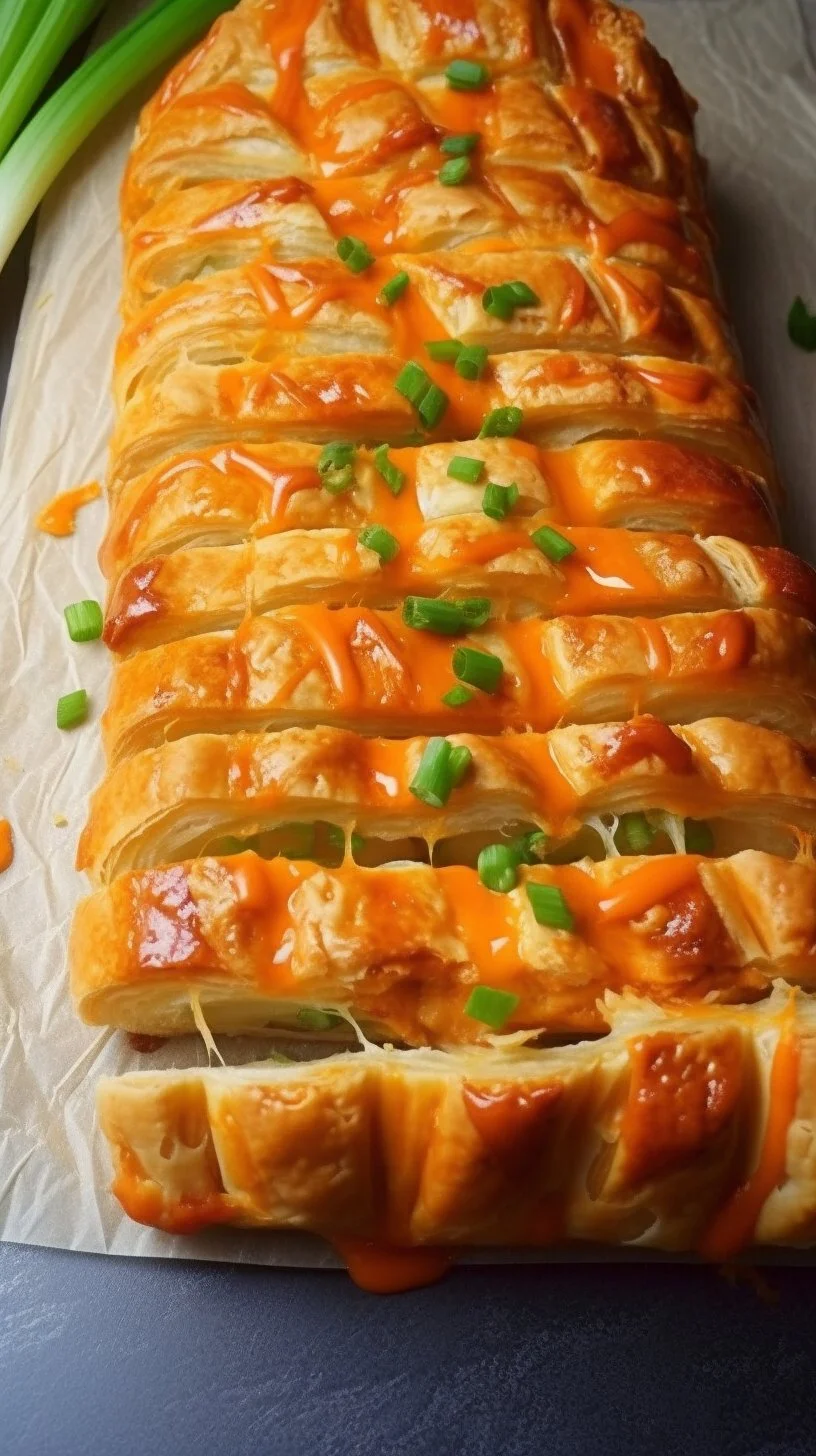Buffalo Chicken Braid with golden flaky crust and spicy filling