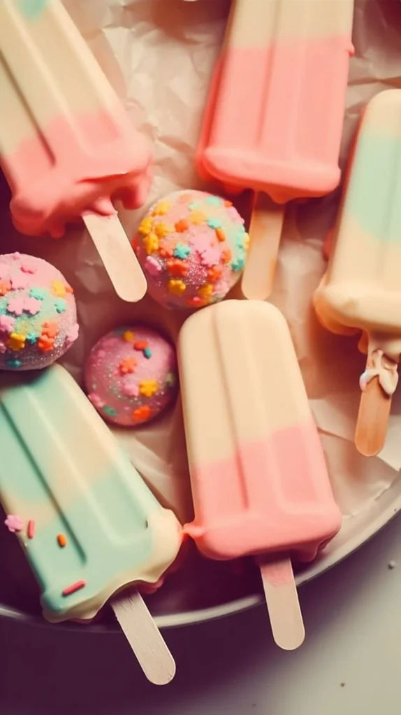 Colorful cakesicles on a plate, perfect for parties and celebrations.