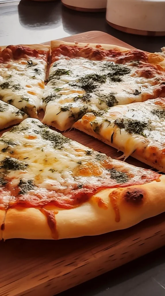 Cheesy herb garlic pizza with fresh herbs and melted cheese