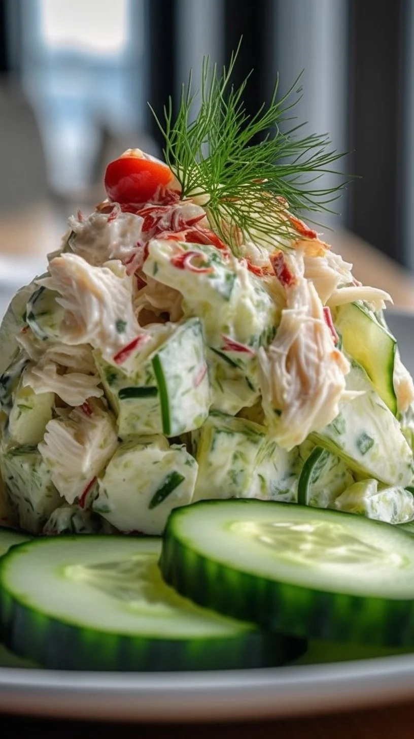 Chilled Cucumber Crab Salad with fresh ingredients and crab meat