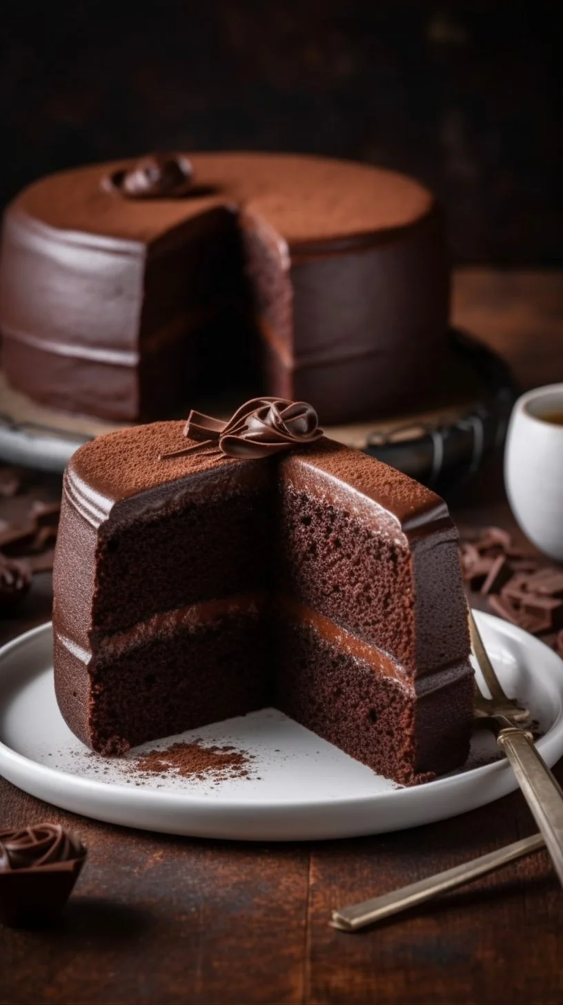 Delicious homemade chocolate cake with icing and decorations