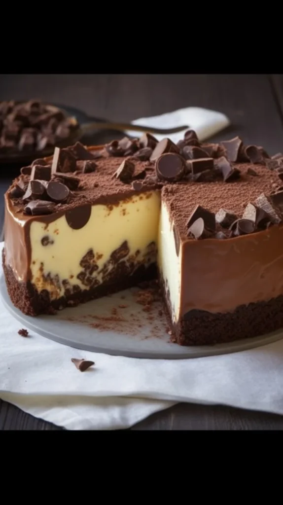 Delicious Chocolate Malteser Cheesecake topped with chocolate and Maltesers