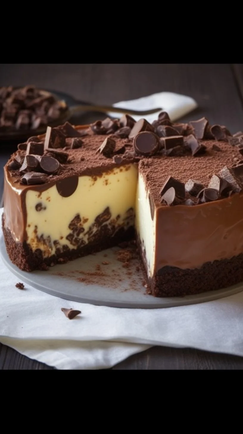 Delicious Chocolate Malteser Cheesecake topped with chocolate and Maltesers