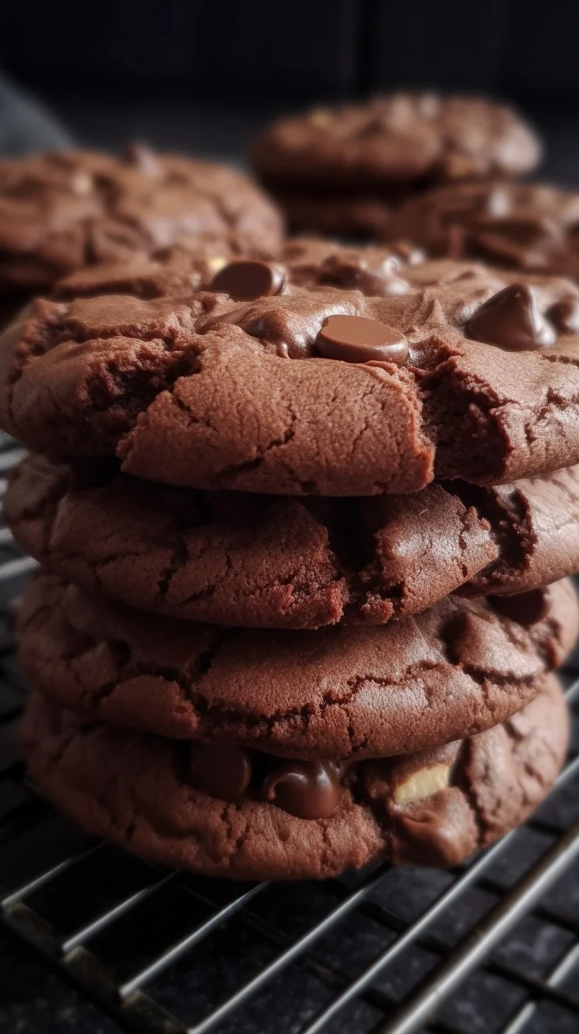 Delicious homemade chocolate peanut butter cookies on a rustic wooden table.