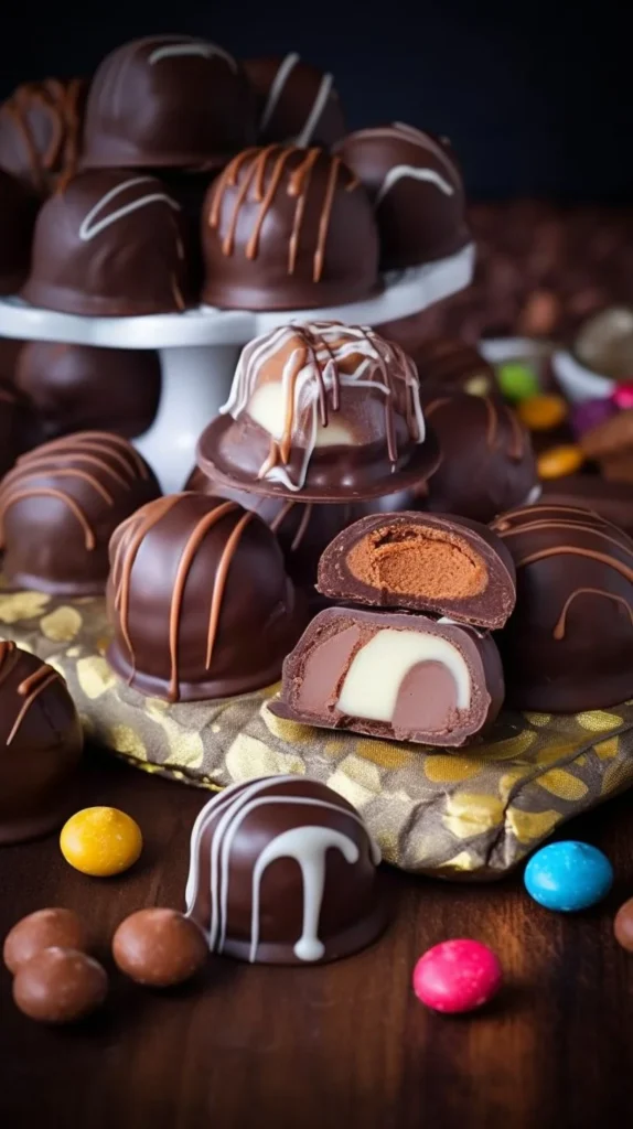Delicious chocolate peanut butter cup truffles on a plate