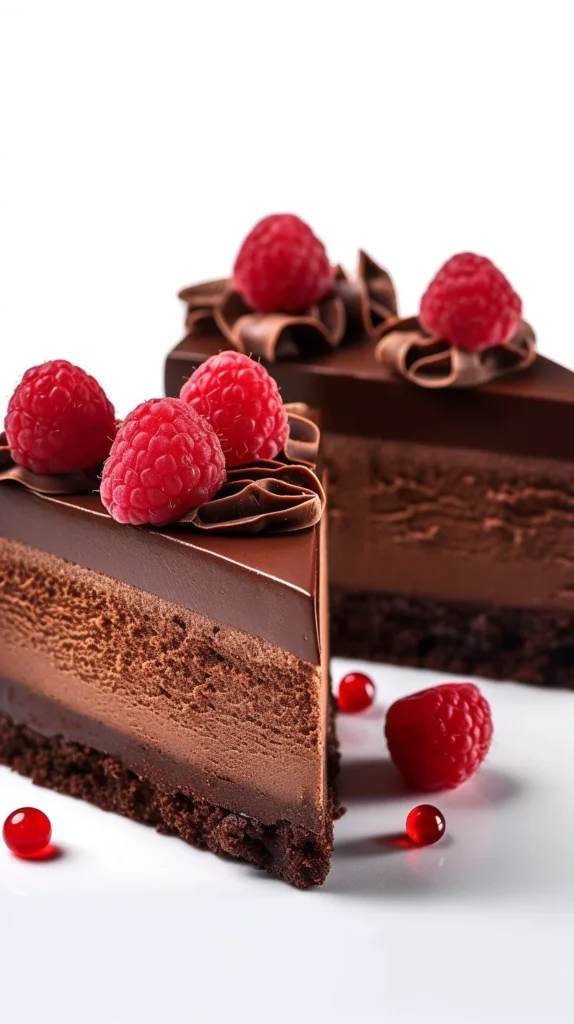 Delicious slice of Chocolate Yogurt Cheesecake topped with chocolate shavings
