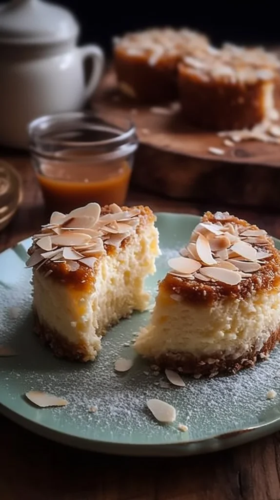 Delicious coconut cream cheesecake bites topped with coconut flakes.