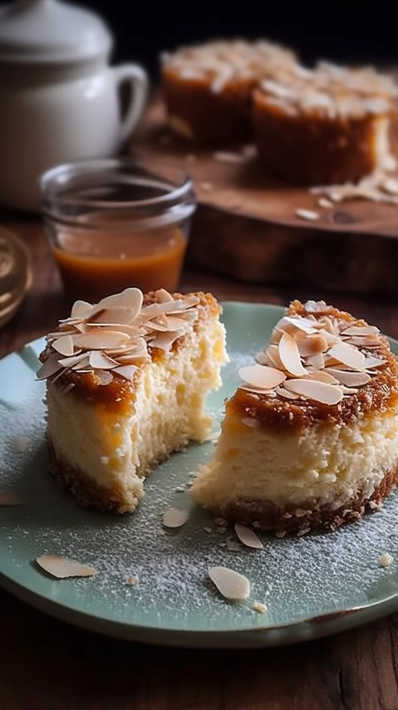 Delicious coconut cream cheesecake bites topped with coconut flakes.