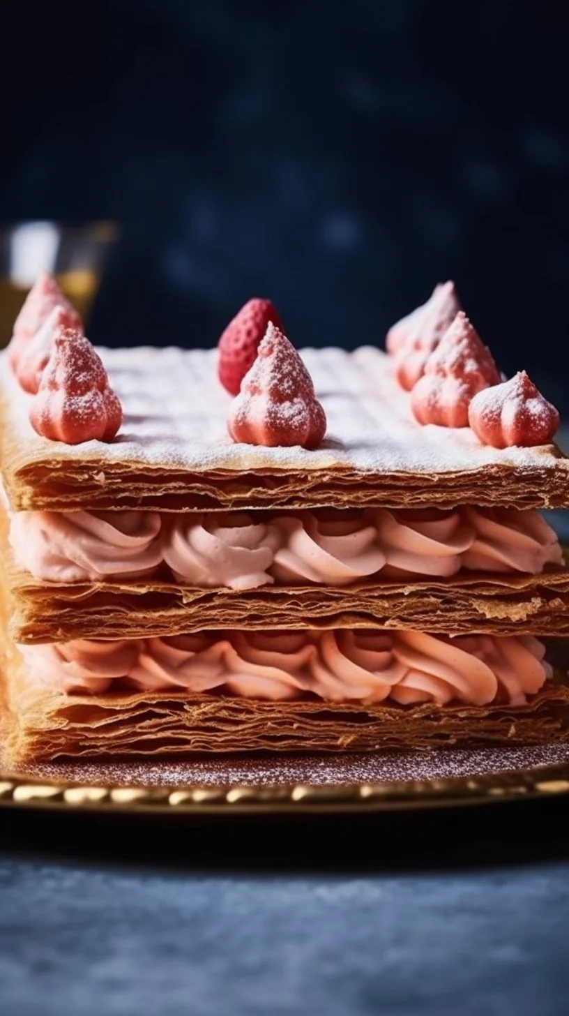 Delicious Custard Raspberry Puff Slice with creamy filling and raspberries