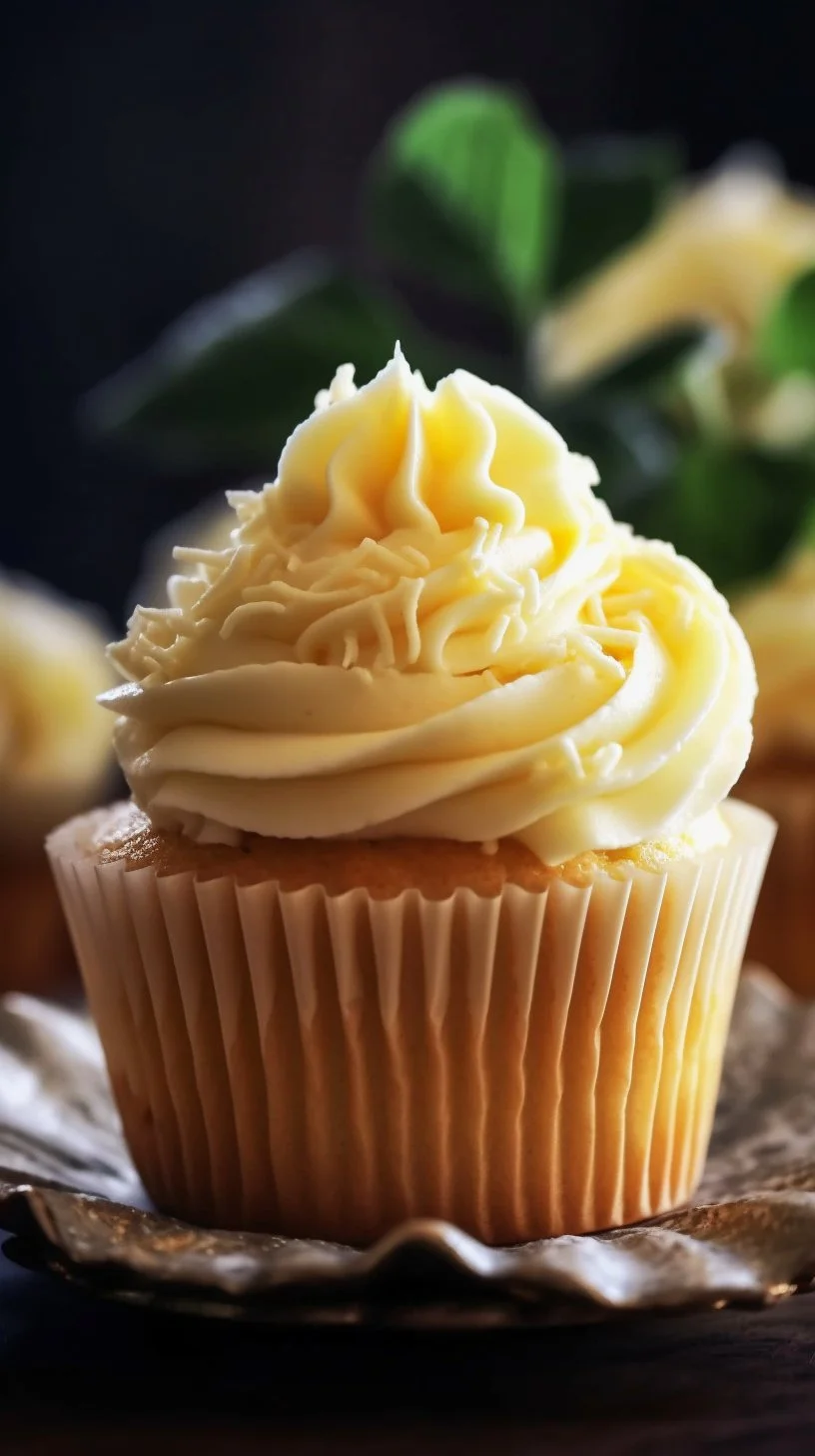 Delicious Dole Whip Cupcakes topped with creamy pineapple frosting