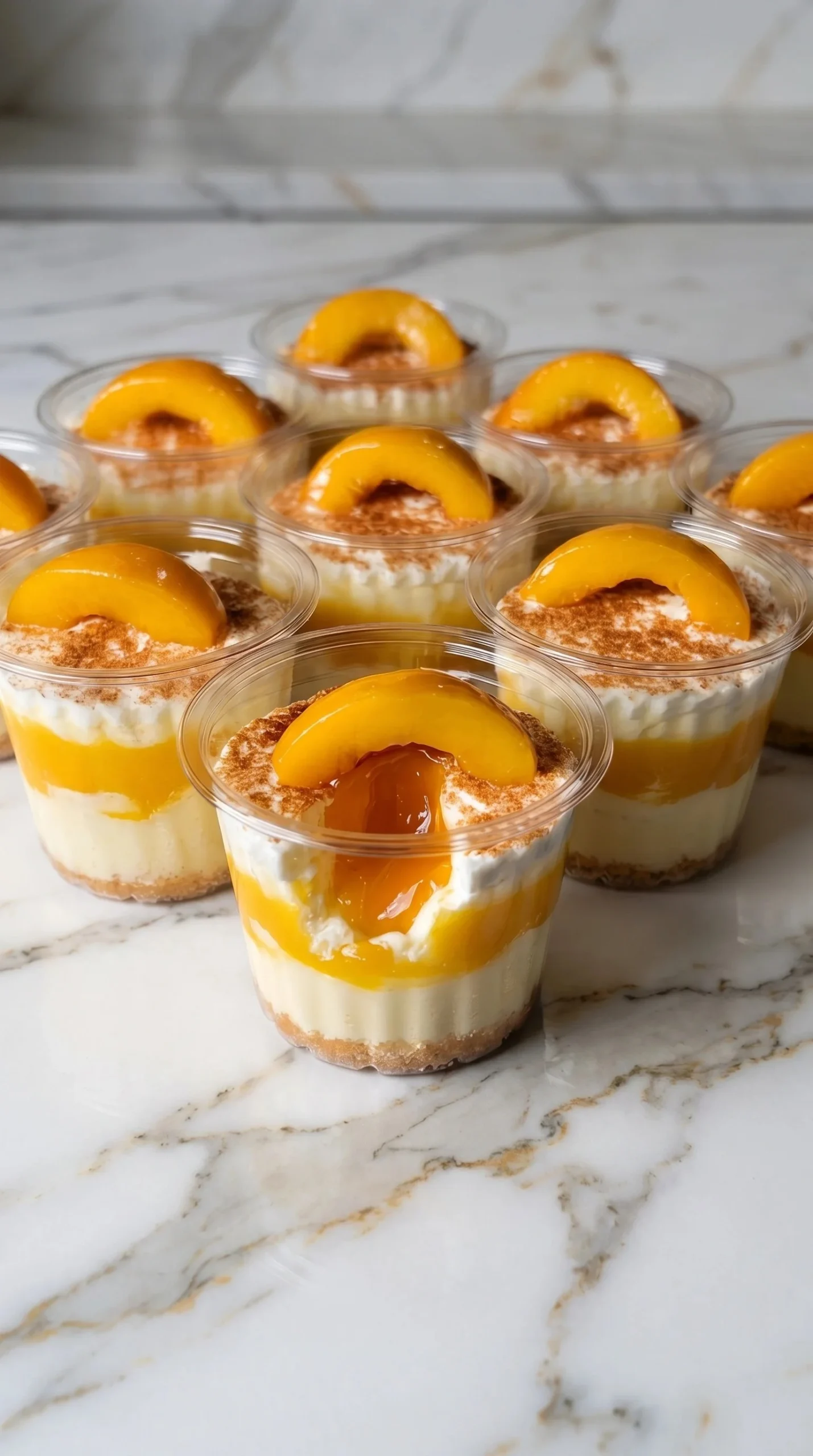 Delicious Easy Peach Charlotte Dessert with fresh peaches and creamy layers