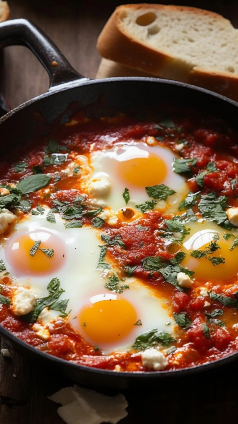 Delicious Eggs in Purgatory served in a rustic bowl with herbs and spices