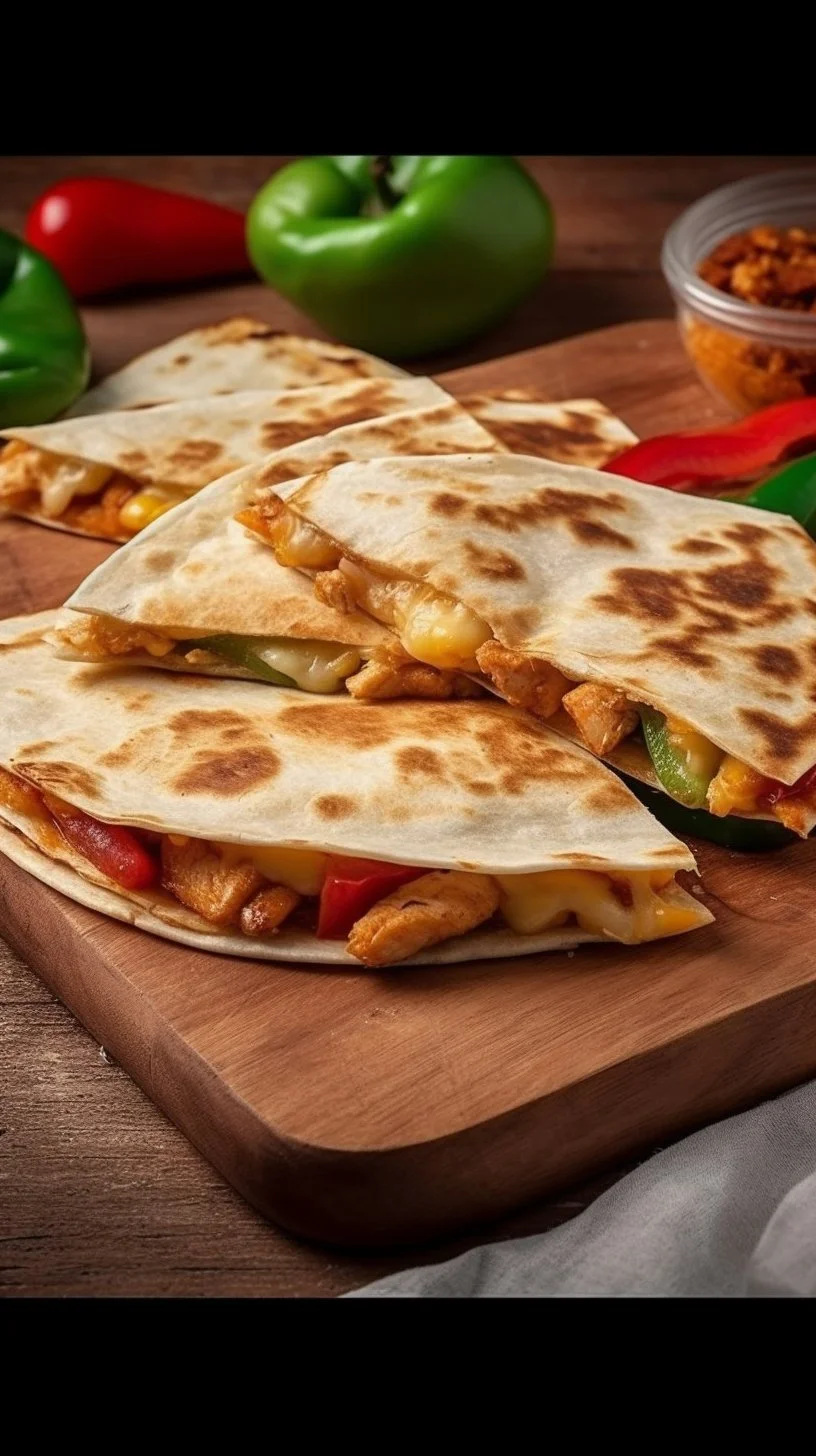 Delicious fajita quesadilla with grilled peppers and melted cheese.