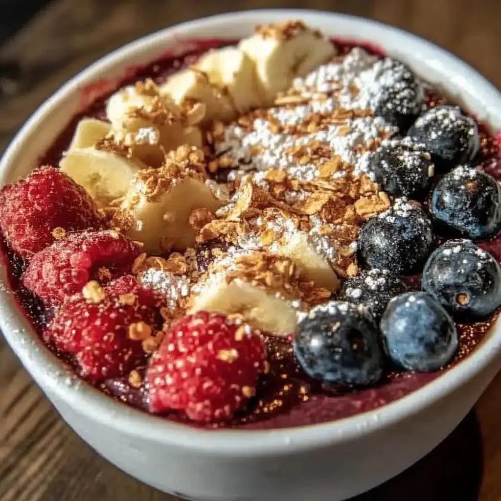 Fresh acai bowl topped with mixed berries, perfect for a healthy breakfast.