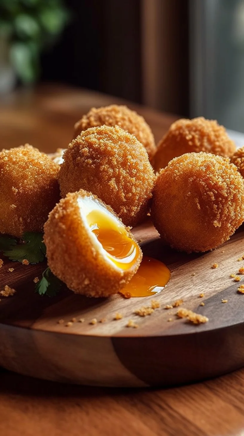 Golden Fried Burrata served with zesty spicy sauce on a plate